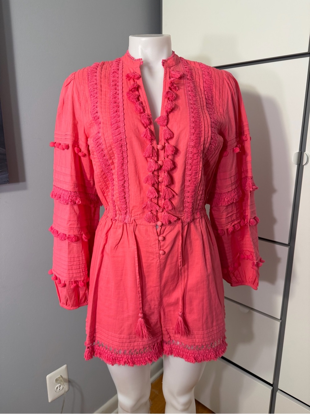 INTERMIX Bright Pink Tassel Detail Romper